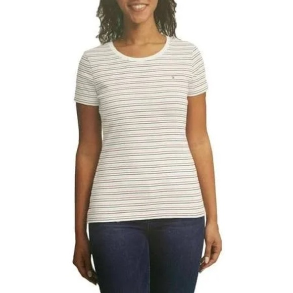 Tommy Hilfiger Tops - Tommy Hilfiger Cream Fitted Short Sleeve Tee Size Small NEW
